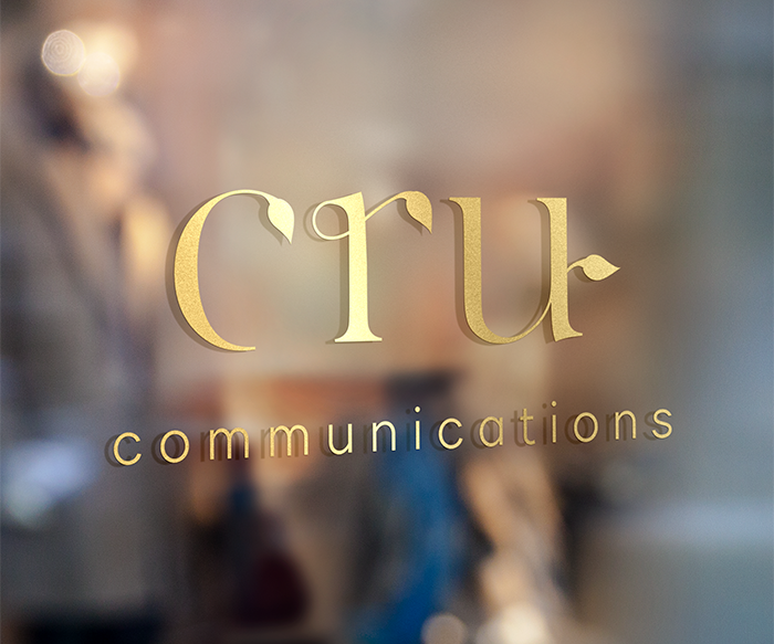 Cru Communications: Logo on window
